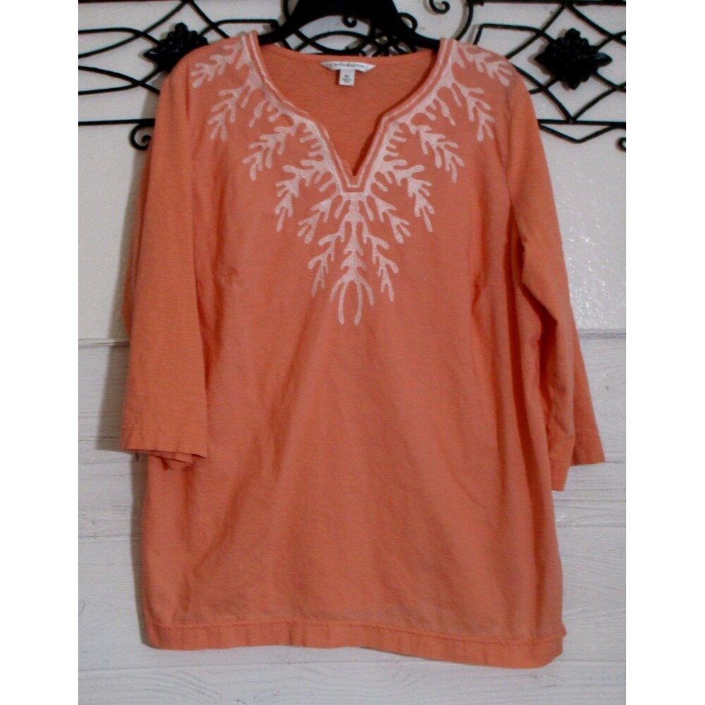Croft & Barrow Women's Top Size XL 3/4 Sleeve Coral Round Neck